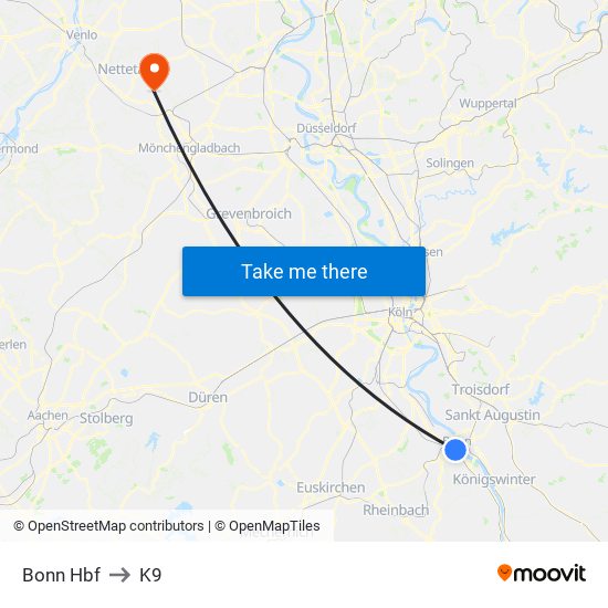 Bonn Hbf to K9 map