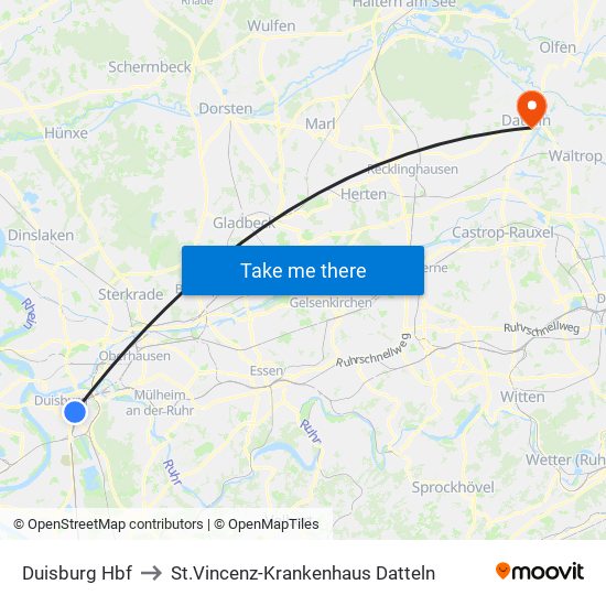 Duisburg Hbf to St.Vincenz-Krankenhaus Datteln map