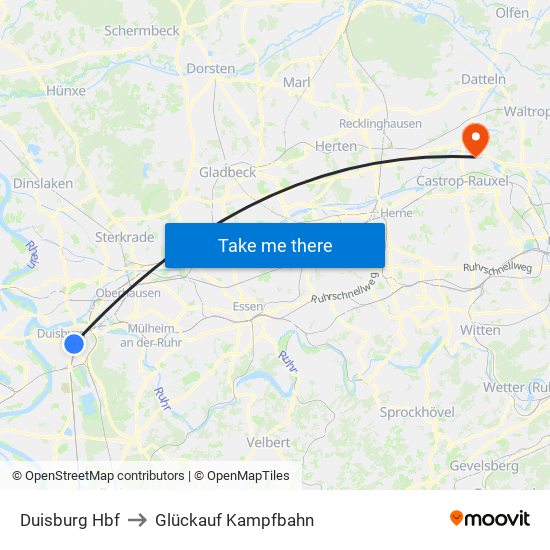 Duisburg Hbf to Glückauf Kampfbahn map