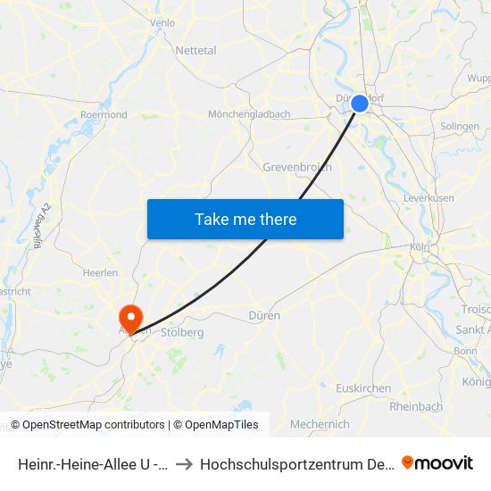 Heinr.-Heine-Allee U - Düsseldorf to Hochschulsportzentrum Der Rwth Aachen map