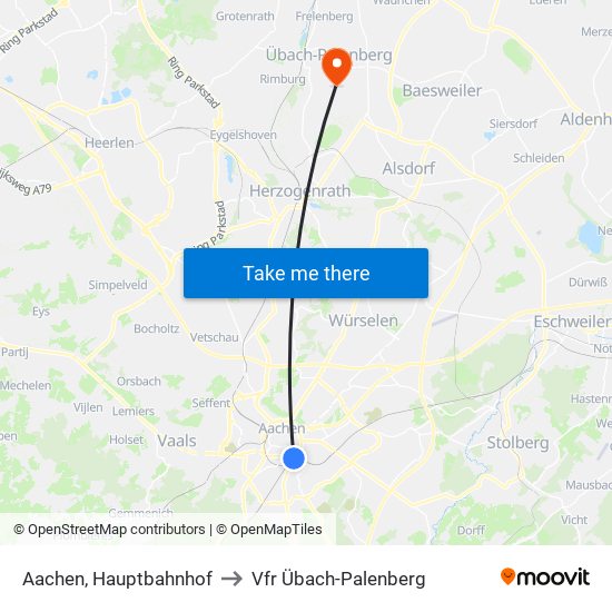 Aachen, Hauptbahnhof to Vfr Übach-Palenberg map