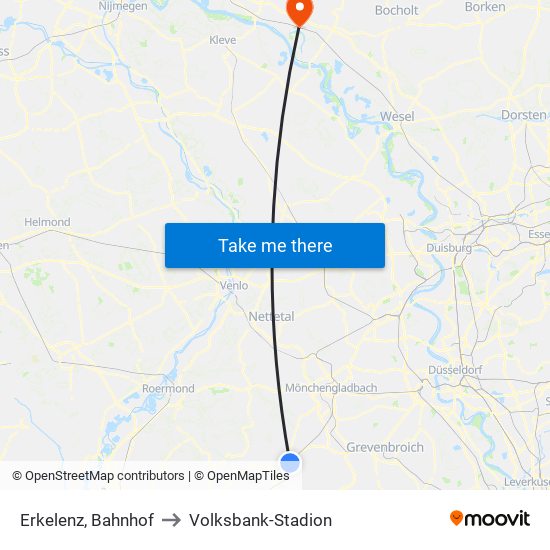 Erkelenz, Bahnhof to Volksbank-Stadion map