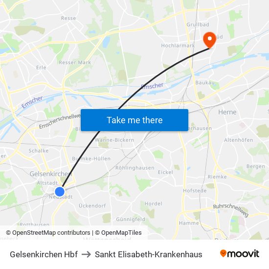 Gelsenkirchen Hbf to Sankt Elisabeth-Krankenhaus map