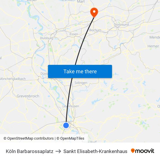 Köln Barbarossaplatz to Sankt Elisabeth-Krankenhaus map