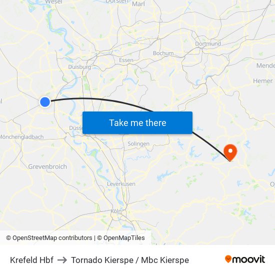 Krefeld Hbf to Tornado Kierspe / Mbc Kierspe map