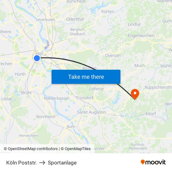 Köln Poststr. to Sportanlage map