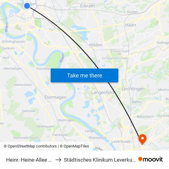 Heinr.-Heine-Allee U - Düsseldorf to Städtisches Klinikum Leverkusen - Kinderklinikum map