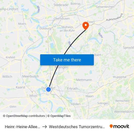 Heinr.-Heine-Allee U - Düsseldorf to Westdeutsches Tumorzentrum - Ambulanz Und Kmt 3 map