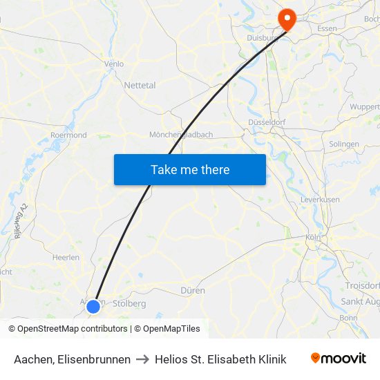 Aachen, Elisenbrunnen to Helios St. Elisabeth Klinik map