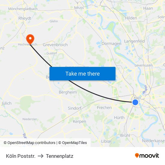 Köln Poststr. to Tennenplatz map