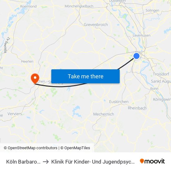 Köln Barbarossaplatz to Klinik Für Kinder- Und Jugendpsychiatrie - Erweiterung map