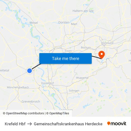 Krefeld Hbf to Gemeinschaftskrankenhaus Herdecke map