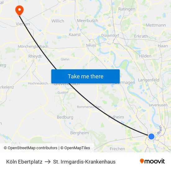 Köln Ebertplatz to St. Irmgardis-Krankenhaus map