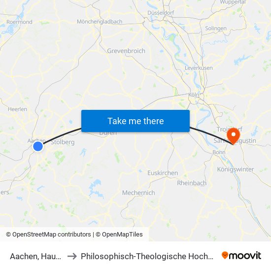 Aachen, Hauptbahnhof to Philosophisch-Theologische Hochschule Svd St. Augustin map