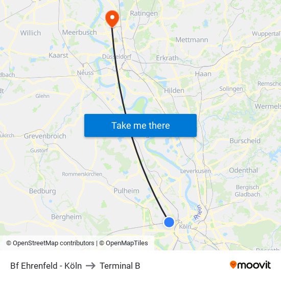 Bf Ehrenfeld - Köln to Terminal B map