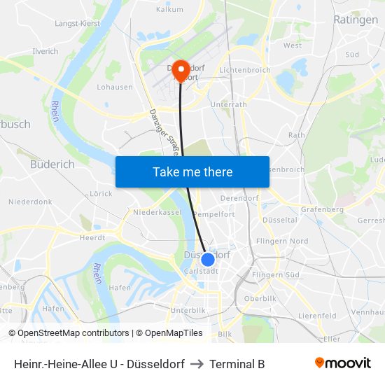 Heinr.-Heine-Allee U - Düsseldorf to Terminal B map