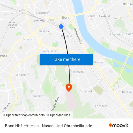 Bonn Hbf to Hals-. Nasen- Und Ohrenheilkunde map