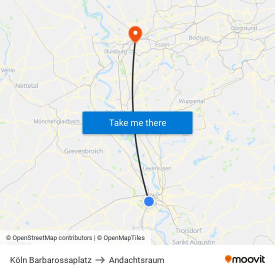 Köln Barbarossaplatz to Andachtsraum map