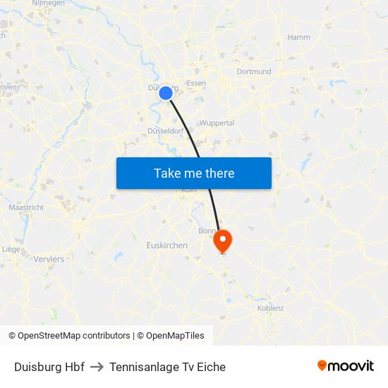 Duisburg Hbf to Tennisanlage Tv Eiche map