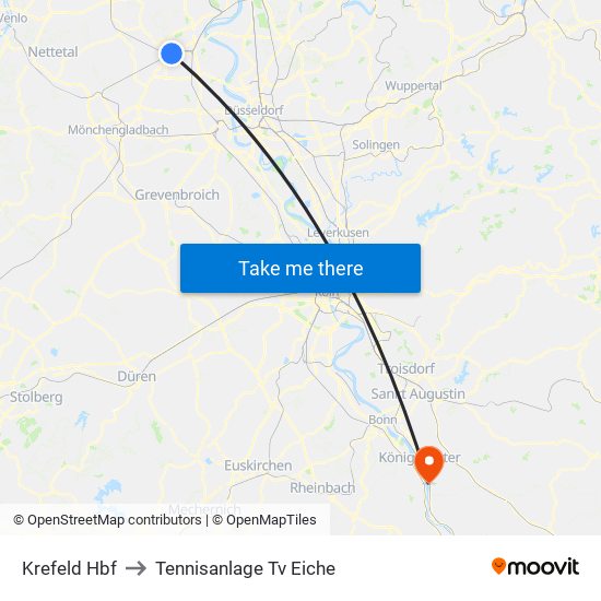 Krefeld Hbf to Tennisanlage Tv Eiche map