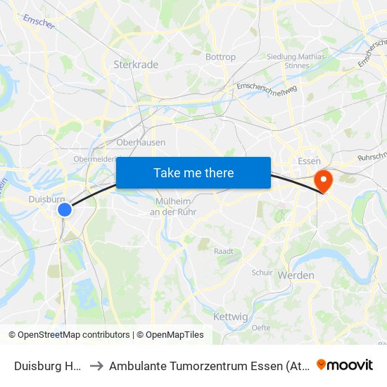 Duisburg Hbf to Ambulante Tumorzentrum Essen (Atz) map