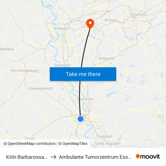 Köln Barbarossaplatz to Ambulante Tumorzentrum Essen (Atz) map