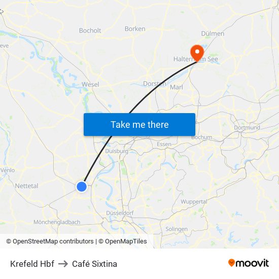 Krefeld Hbf to Café Sixtina map