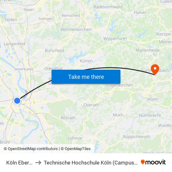 Köln Ebertplatz to Technische Hochschule Köln (Campus Gummersbach) map