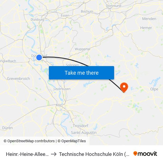 Heinr.-Heine-Allee U - Düsseldorf to Technische Hochschule Köln (Campus Gummersbach) map