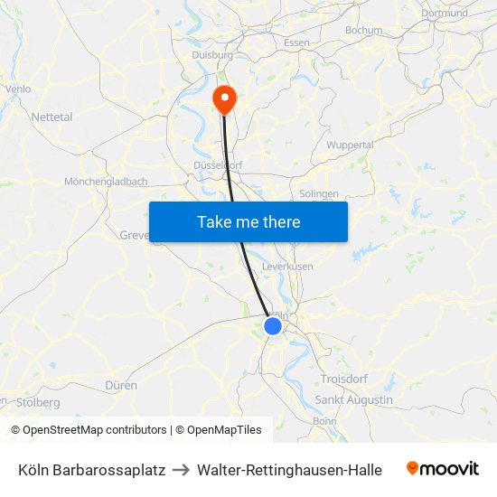 Köln Barbarossaplatz to Walter-Rettinghausen-Halle map