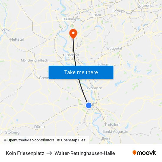 Köln Friesenplatz to Walter-Rettinghausen-Halle map