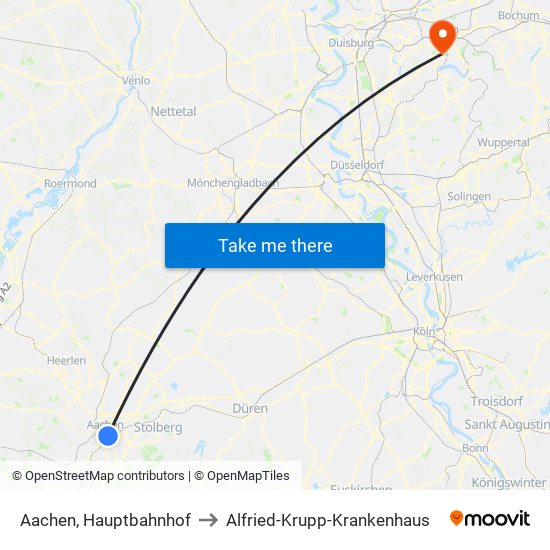 Aachen, Hauptbahnhof to Alfried-Krupp-Krankenhaus map