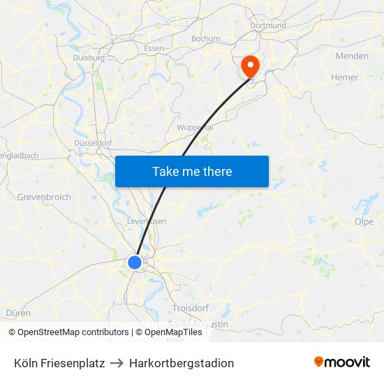 Köln Friesenplatz to Harkortbergstadion map