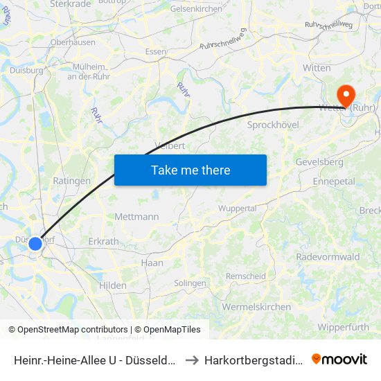 Heinr.-Heine-Allee U - Düsseldorf to Harkortbergstadion map