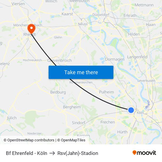 Bf Ehrenfeld - Köln to Rsv(Jahn)-Stadion map