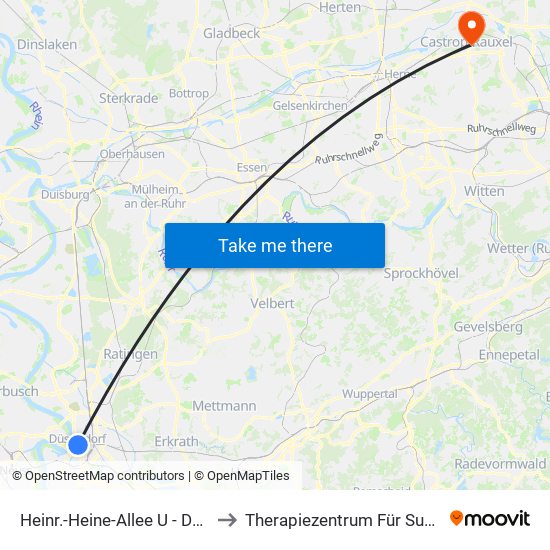 Heinr.-Heine-Allee U - Düsseldorf to Therapiezentrum Für Suchtkranke map