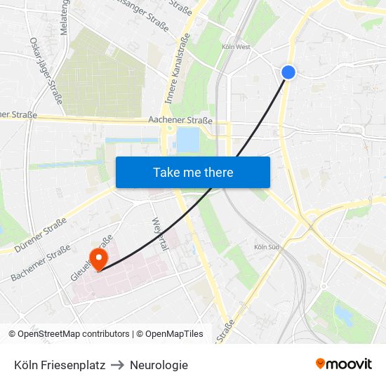 Köln Friesenplatz to Neurologie map