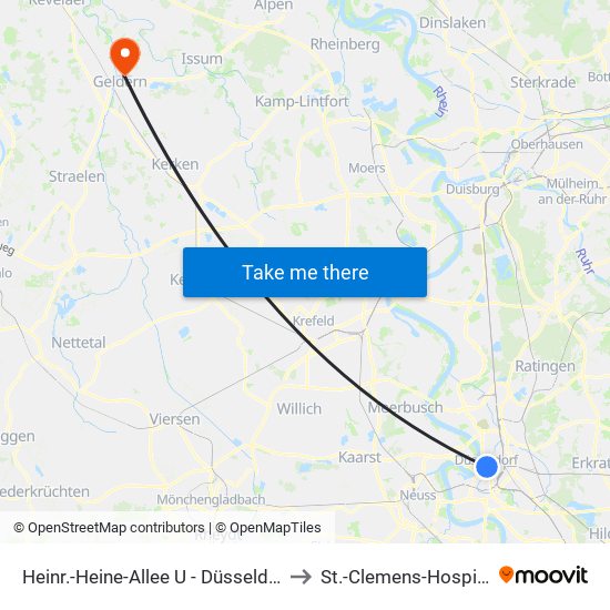 Heinr.-Heine-Allee U - Düsseldorf to St.-Clemens-Hospital map