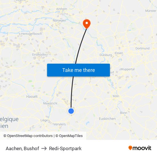 Aachen, Bushof to Redi-Sportpark map