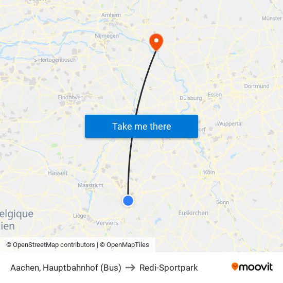 Aachen, Hauptbahnhof (Bus) to Redi-Sportpark map