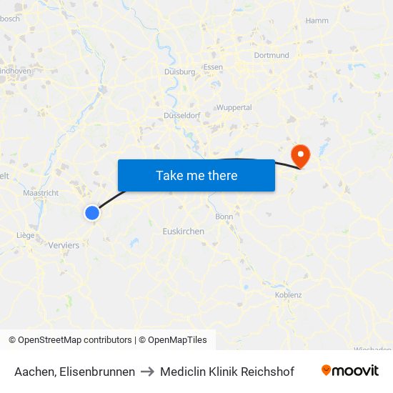 Aachen, Elisenbrunnen to Mediclin Klinik Reichshof map
