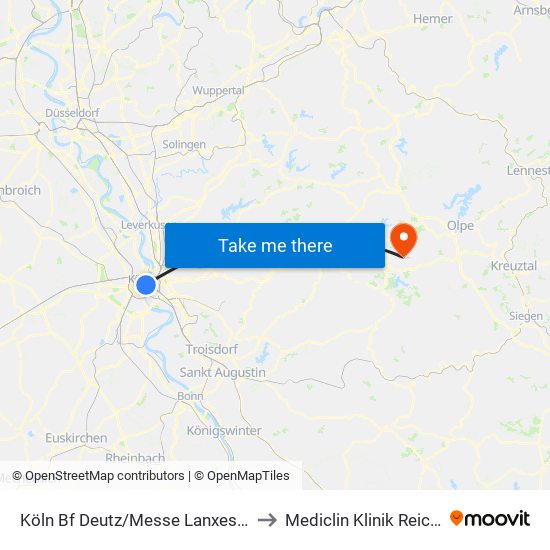 Köln Bf Deutz/Messe Lanxess Arena to Mediclin Klinik Reichshof map