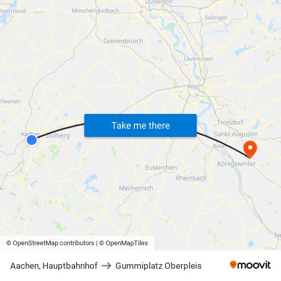 Aachen, Hauptbahnhof to Gummiplatz Oberpleis map
