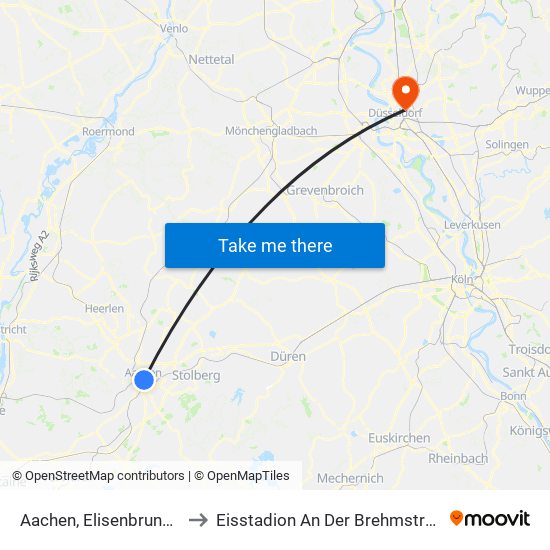 Aachen, Elisenbrunnen to Eisstadion An Der Brehmstraße map