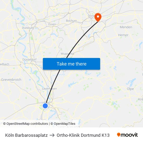 Köln Barbarossaplatz to Ortho-Klinik Dortmund K13 map