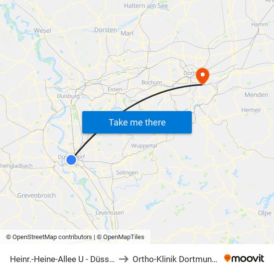Heinr.-Heine-Allee U - Düsseldorf to Ortho-Klinik Dortmund K13 map