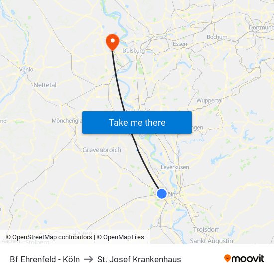 Bf Ehrenfeld - Köln to St. Josef Krankenhaus map