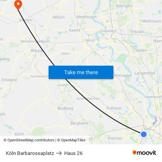 Köln Barbarossaplatz to Haus 26 map