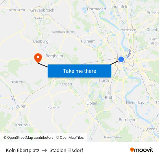 Köln Ebertplatz to Stadion Elsdorf map