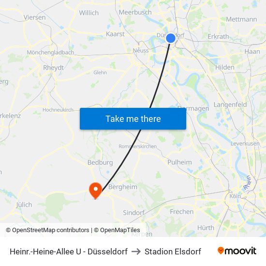 Heinr.-Heine-Allee U - Düsseldorf to Stadion Elsdorf map